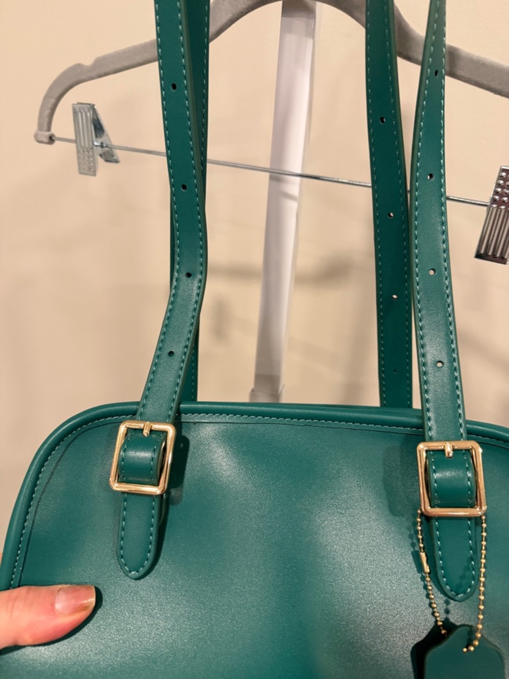 Teal Shoulder Bag with Gold Hardware - Picture 4 of 5